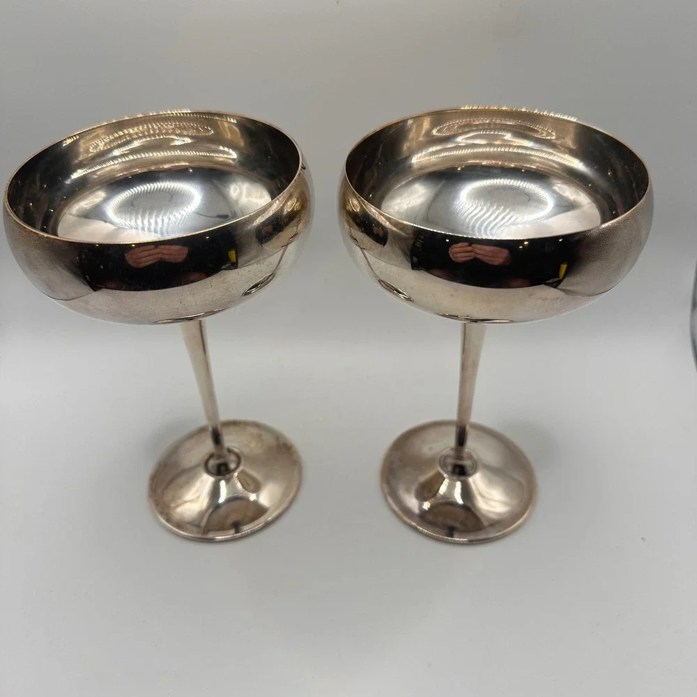 Vintage EL DeLiberti Italy Silver Plated Champagne Coupe Glasses Set of 2
